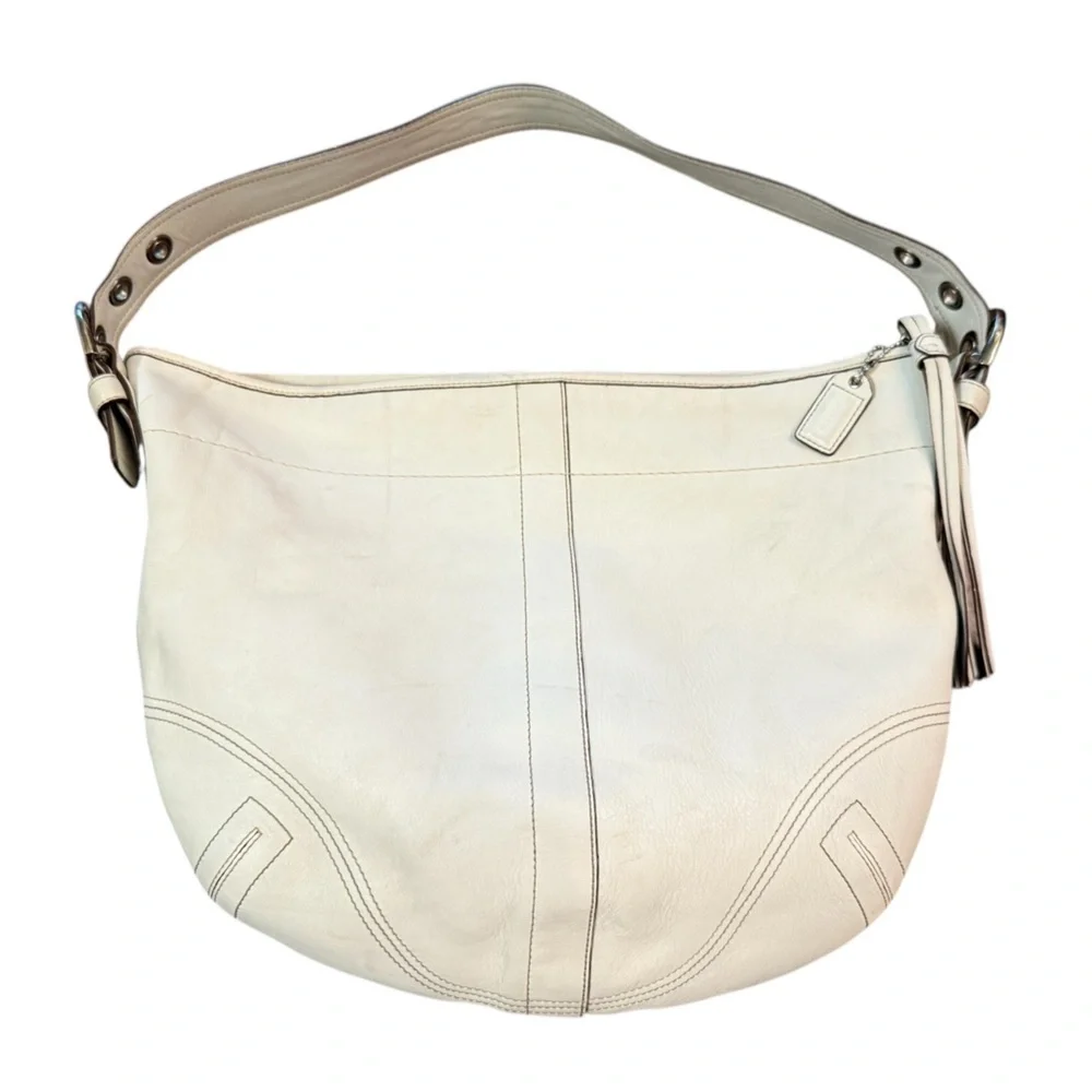 Coach Leather 8A03 Shoulder Bag in Bone With Silver Hardware